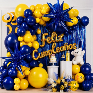 SET DE GLOBOS ARCO XL FELIZ CUMPLEA�OS AZUL Y AMARILLO (GY 7812) 100 UNIDADES